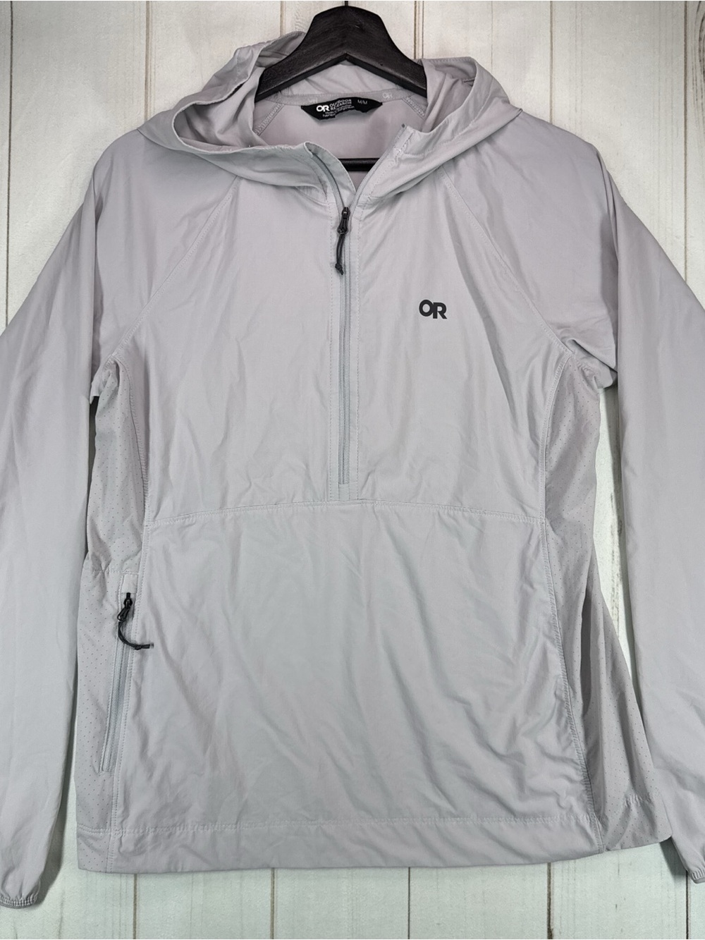 Outdoor Research Jacket Mens Medium Gray 1/2 Zip Hooded Lightweight Windbreaker